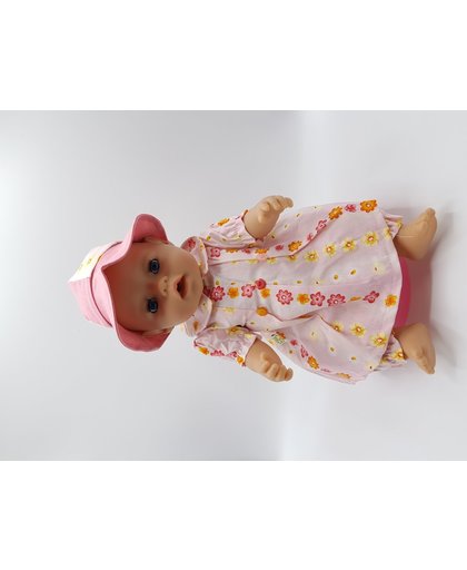 B-Merk Baby Born jurk met bijpassend broekje, roze. oranje en roze bloempjes
