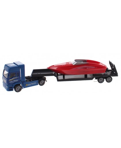 Toi Toys Transporter Truck met boot blauw/rood 30 cm