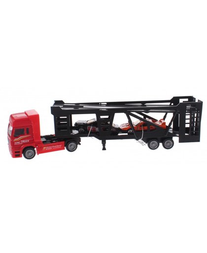 Toi Toys Transporter Truck met auto's rood 30 cm