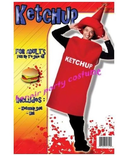 Ketchup fles bevat een hoed en een ketchup pak