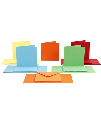 Kaarten & Enveloppen, afmeting kaart 15x15 cm, afmeting envelop 16x16 cm, 50 sets, kleuren assorti