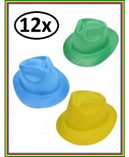 12x Deuk hoedje vinyl geel/groen/blauw