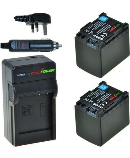 ChiliPower 2 x BP-819 accu's voor Canon - Charger Kit + car-charger - UK version