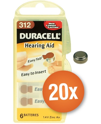 Voordeelpak Duracell gehoorapparaat batterijen - Type 312 (bruin) - 20 x 6 stuks
