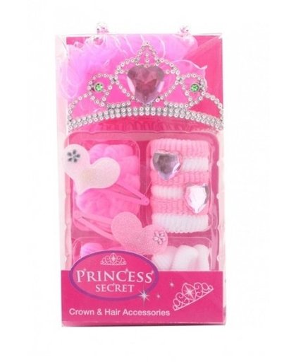 Johntoy prinsessen kroon en haar accessoires wit/roze