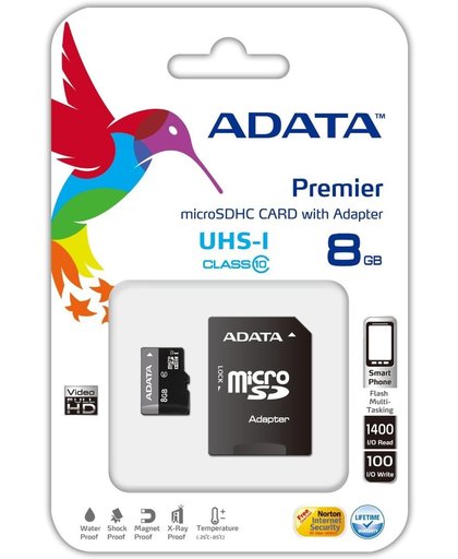ADATA Premier Micro SDHC UHS-I U1 Class10 8GB Flashgeheugen
