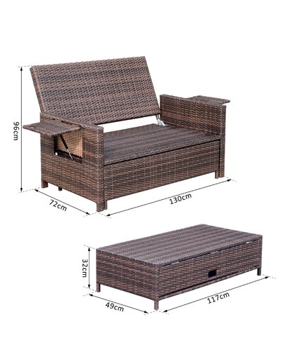 Outsunny Rattan 2-Seater Day Bed-Brown