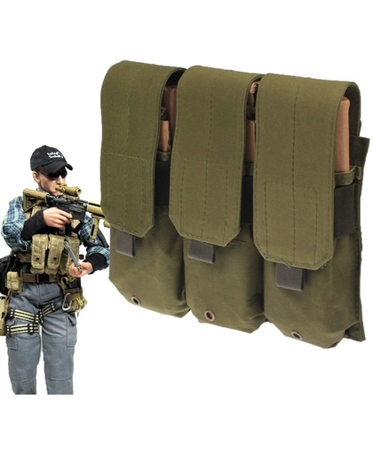 Triple Canvas Cartridge Clips Pouch met Velcro & Quick Release Buckles(Army Green)