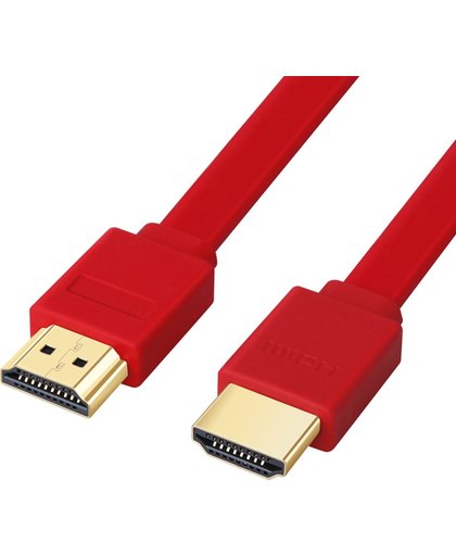 1 Meter - HDMI naar HDMI v1.4 Flat Platte kabel - Rood