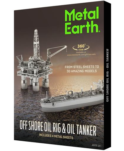 Metal Earth Modelbouw 3D Giftset olieboorplatform en olietanker - Metaal