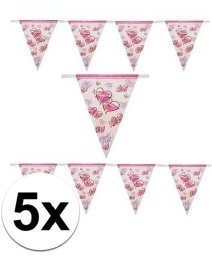 5x hartjes vlaggenlijn / slinger - 10 meter per stuk - bruiloft / Valentijn slingers