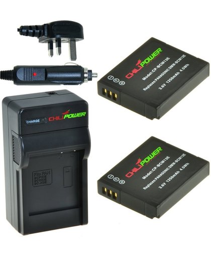 ChiliPower 2 x DMW-BCM13 accu's voor Panasonic - Charger Kit + car-charger - UK version