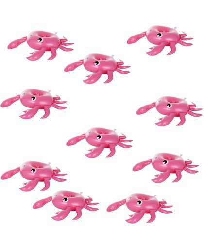 Gift pack 10x inflatable cup holder roze krab | opblaasbare blikjeshouder | blikje houder zwembad | drankje flesje beker houder opblaasbaar