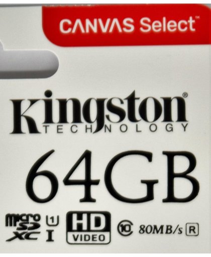 Kingston Micro SD kaart Canvas 64 GB + SD Adapter (HD video- 80MB/S/R)