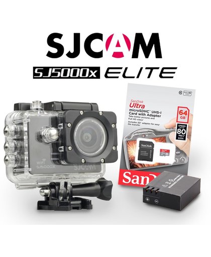 SJCAM SJ5000x Elite incl. extra accu en 64Gb Sandisk 80Mb/s MicroSD kaart