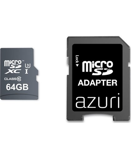Azuri 64GB micro SDXC card UHS-I U3 - 95MB/s read 60MB/s write (4K) + SD-adapter