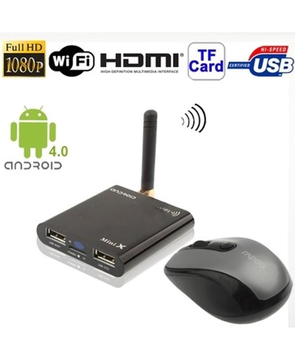 Mini X 1080P Full HD Android 4.0 TV Box met WIFI + HDMI 1.3+ USB OTG Interface, ondersteunt TF kaart en USB Flash Disk, Black(zwart)