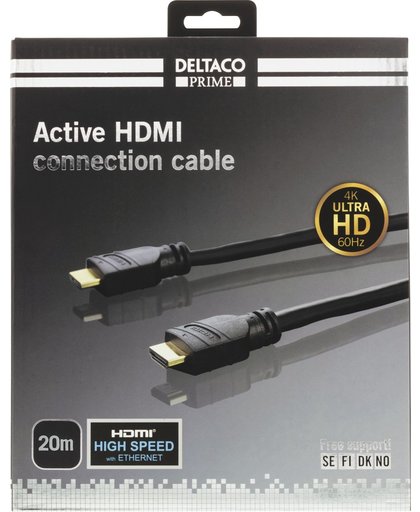 Deltaco HDMI-3200 Actieve 20 meter HDMI kabel HDMI 2.0 HDCP 2.2 3D met ethernet 4096x2160 @ 60Hz zwart