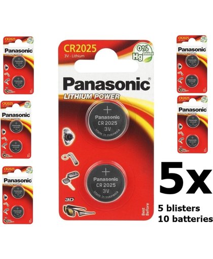 10 Stuks (5 Blisters a 2x) - Panasonic CR2025 Lithium knoopcelbatterij