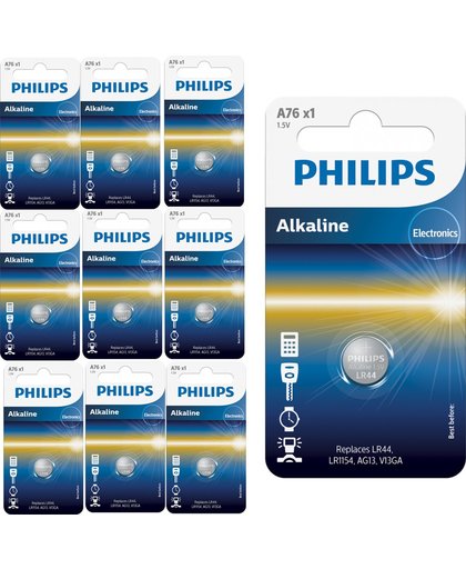 10 Stuks - Philips LR44/76A 1.5v Alkaline knoopcel batterij