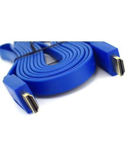 HDTV - HDMI naar HDMI 19Pin Platte Kabel met Lengte 3 meter - Versie 1.4 Standard Speed - Blauw