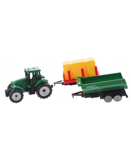 Toi Toys groene tractor met aanhangers groen/geel 7,5 cm