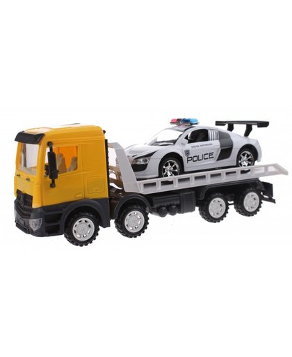 Toi Toys Transporter Truck met auto geel/wit 32 cm