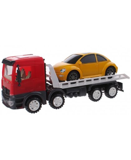 Toi Toys Transporter Truck met auto rood/geel 32 cm