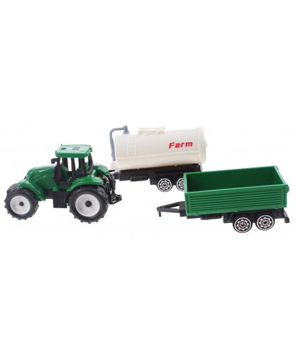 Toi Toys groene tractor met aanhangers groen/wit 7,5 cm