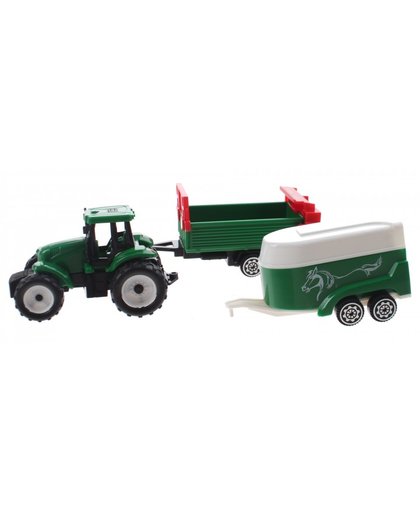 Toi Toys groene tractor met aanhangers groen/groen 7,5 cm