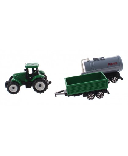 Toi Toys groene tractor met aanhangers groen/grijs 7,5 cm
