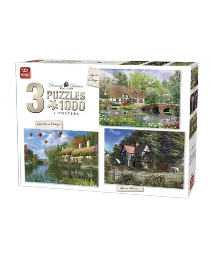 King legpuzzel Cottage Collection 3 puzzels 1000 stukjes
