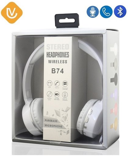 LenV - Wireless stereo bluetooth headset headphone B74 Met Geheugen Poort Geschikt voor iPad Air Mini Pro 2 3 4 iPhone 5 5S SE 6 6S 7(Plus) 8(Plus) X Samsung Galaxy S5 / S6 S7 S8 Edge A3 A5 A7 2017 Huawei P8 P9 P9 P10 Lite - Wit