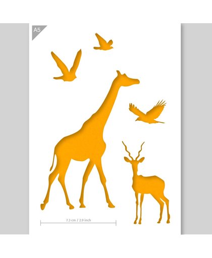 A5 Sjabloon Afrikaanse Dieren – Karton Stencil - Giraffe is 7,3cm breed