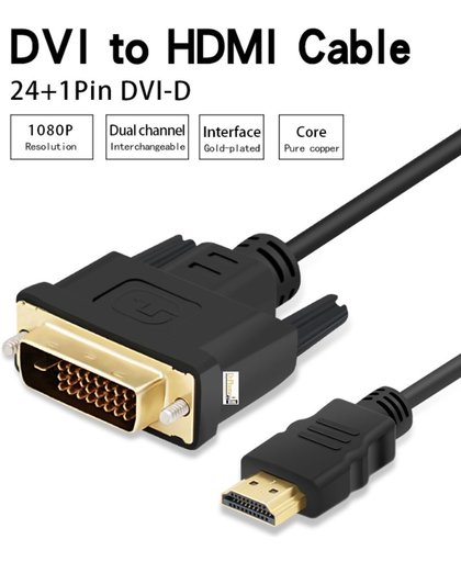 DrPhone High Speed DVI-D Dual Link naar HDMI adapter Kabel / Goud vergulde connectoren Full HD / Geschikt voor hoge resolutie LCD's en LED monitoren (1.8 mtr). Premium Kwaliteit