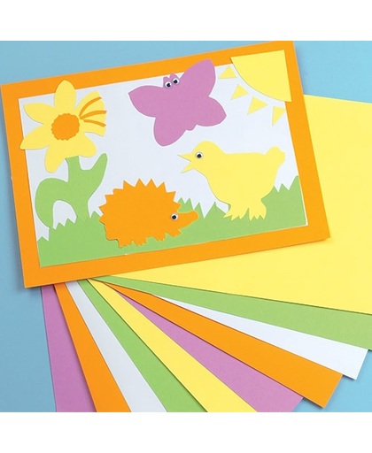 Vrolijk gekleurd karton in A4-formaat - knutselspullen voor kinderen en volwassenen om te maken en versieren scrapbooking wenskaarten en knutselwerjkes (50 stuks)
