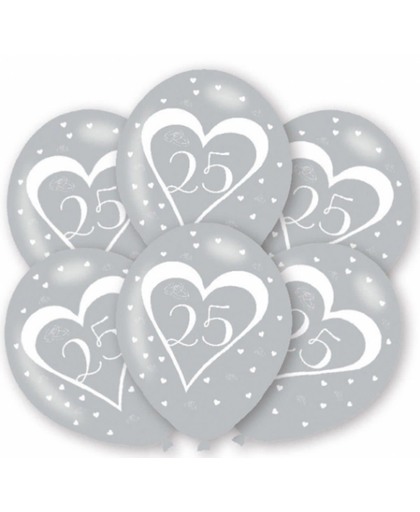 Ballonnen zilver 25 jaar 6 stuks - zilveren huwelijk ballonnen / jubileum