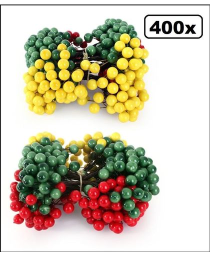 400x Decoratie bessen rood/geel/groen op draad