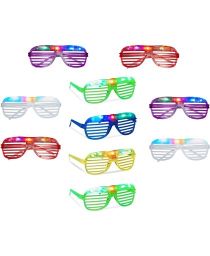 relaxdays 10 x partybril LED, feestbril voor carnaval + festivals leuke bril knippert