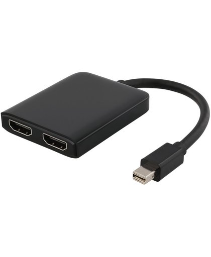 DELTACO DP-907, Mini DisplayPort naar 2x HDMI splitter, 3840x2160 in 30Hz, Zwart