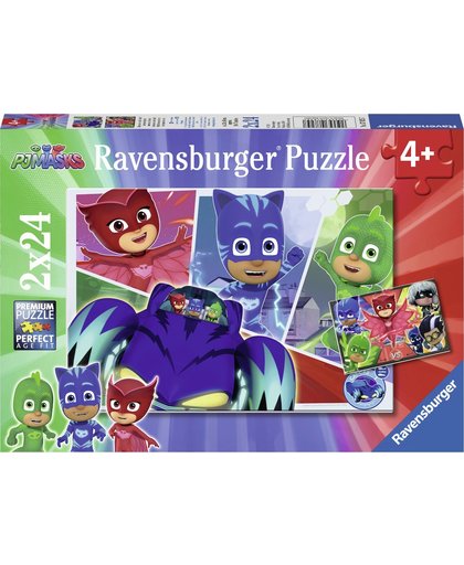 Ravensburger puzzel PJ Masks Avonturen in de nacht - Twee puzzels - 24 stukjes - kinderpuzzel