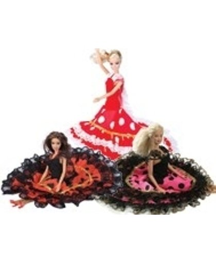 Spaanse jurk - voor Barbie pop roze zwart
