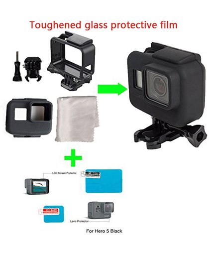 Gopro 5 Accessories Kit - Protective Frame + Siliconen Bescherming met Displaybeschermer en Lens (PVC) en Vezeldoekje/   Extreem Actie Videocamera