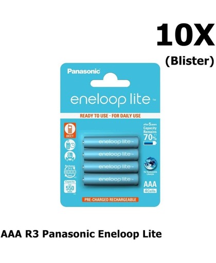 10 Blisters (40x) - AAA R3 Panasonic Eneloop Lite Oplaadbare Batterijen