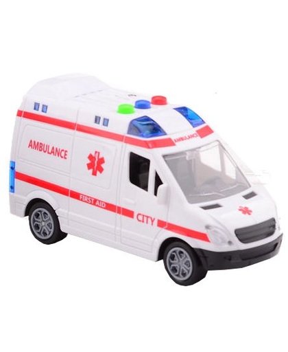 Johntoy amulancebus licht en geluid 14 cm wit/rood