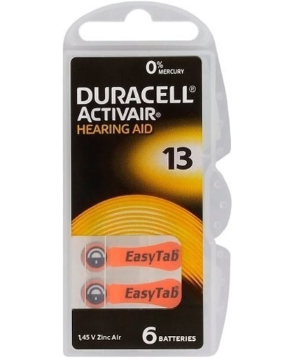 6x Duracell ActivAir 13MF Hg 0% Hearing Aid Battery BL068