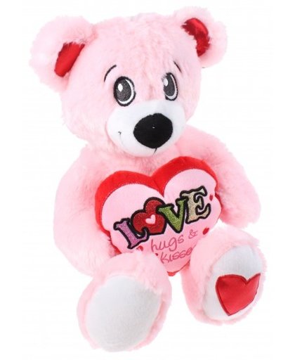 Eddy Toys knuffelbeer met hart roze 33 cm