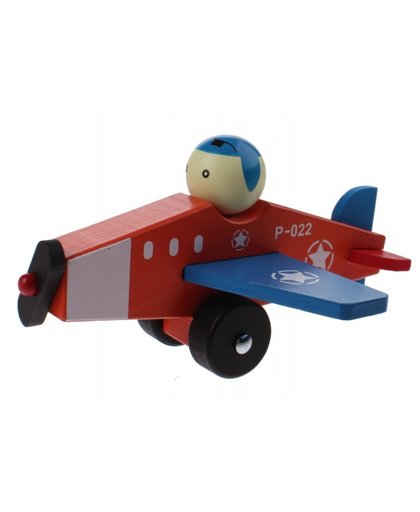 Toi Toys houten vliegtuig 16 x 16 x 10 cm oranje/blauw