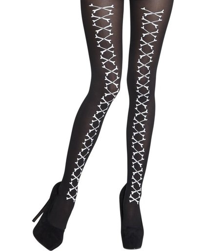 Zwarte skeletten panty met gekruiste botten print voor dames