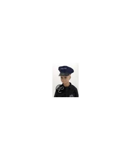 Politiepet kind blauw met bedrukking